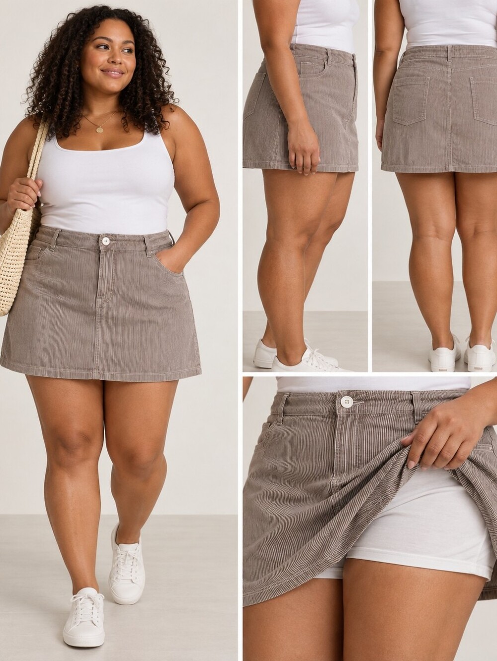 💖 2/$40 Croft & Barrow Brown White Pinstripe Skort Built In Shorts Preppy Y2K